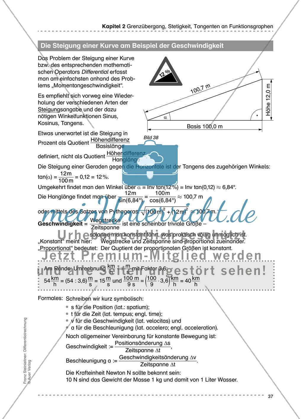 Die Steigung einer Kurve am Beispiel der Geschwindigkeit Preview 1
