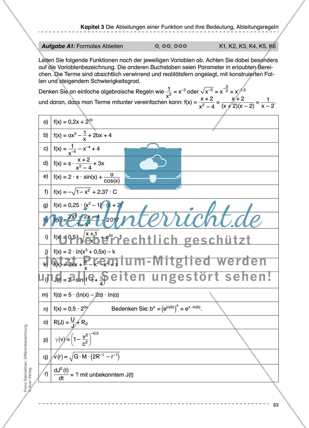 Die 1. Ableitung elementarer Funktionen, Ableitungsregeln Preview 3
