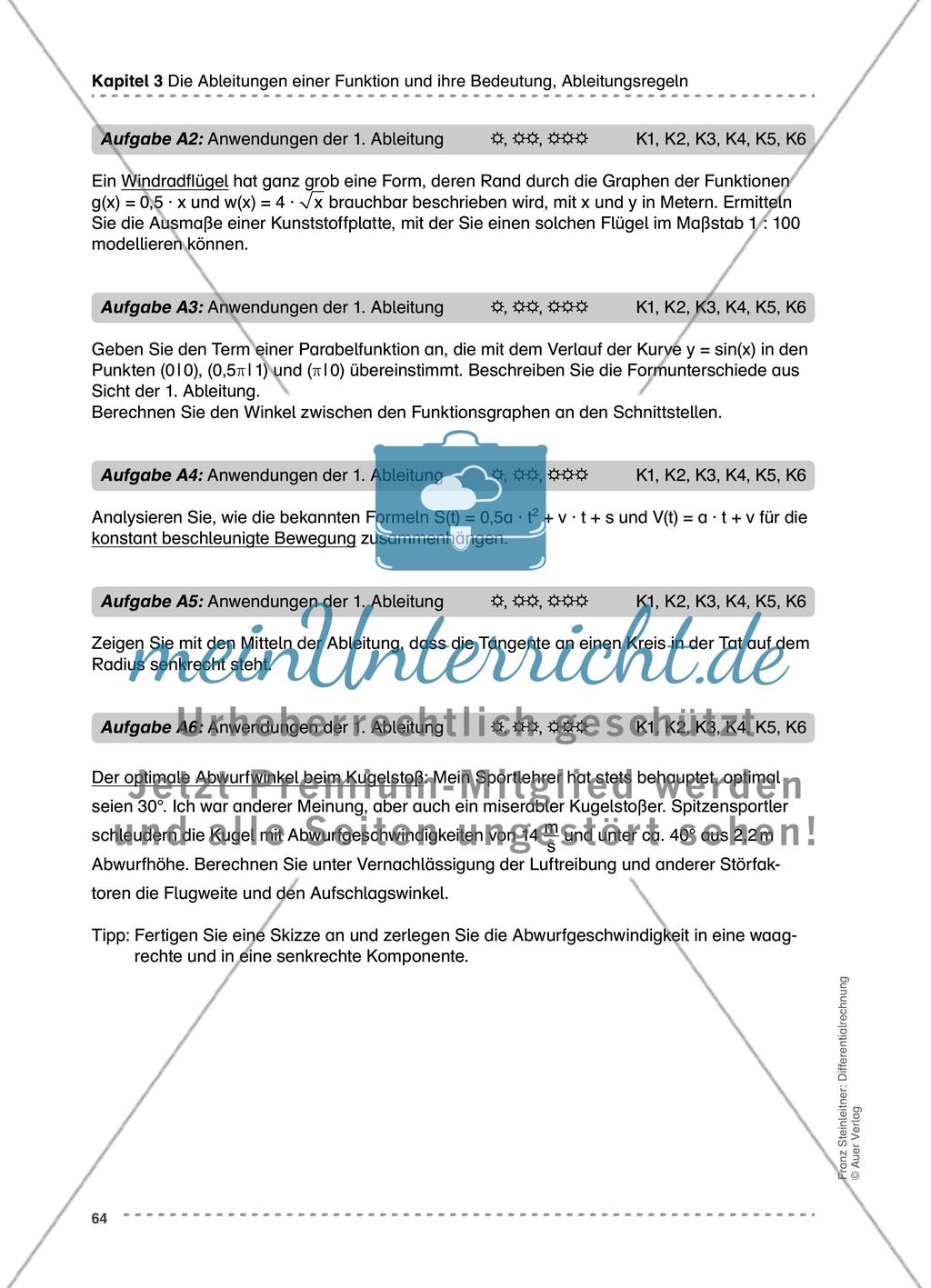 Die 1. Ableitung elementarer Funktionen, Ableitungsregeln Preview 4