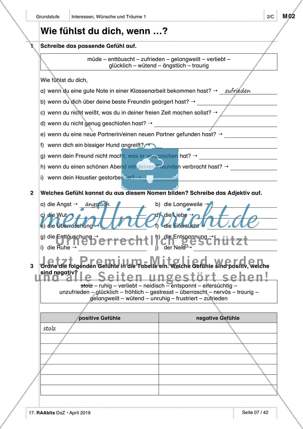 Interessen, Wünsche, Gefühle: Einführung des Wortschatzes Preview 2
