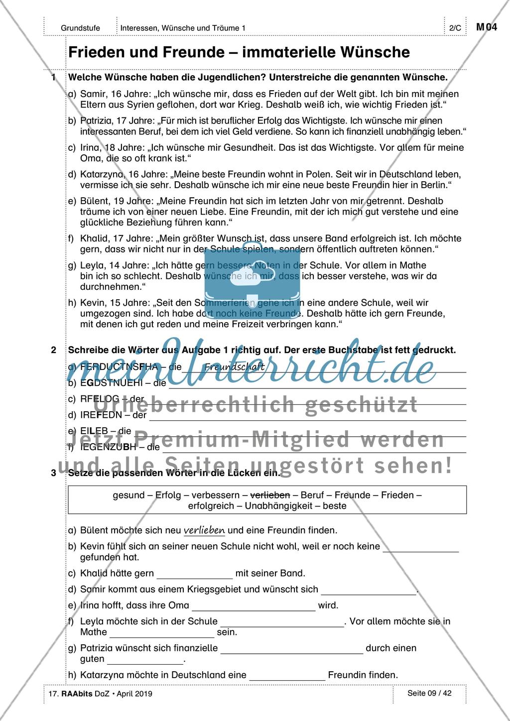 Interessen, Wünsche, Gefühle: Einführung des Wortschatzes Preview 4