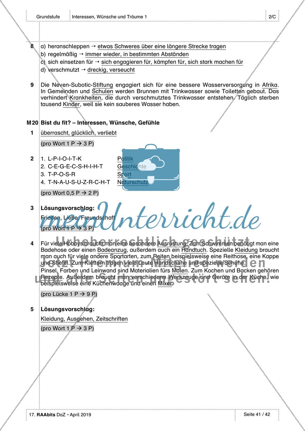 Interessen, Wünsche, Gefühle: Lösungen Preview 10
