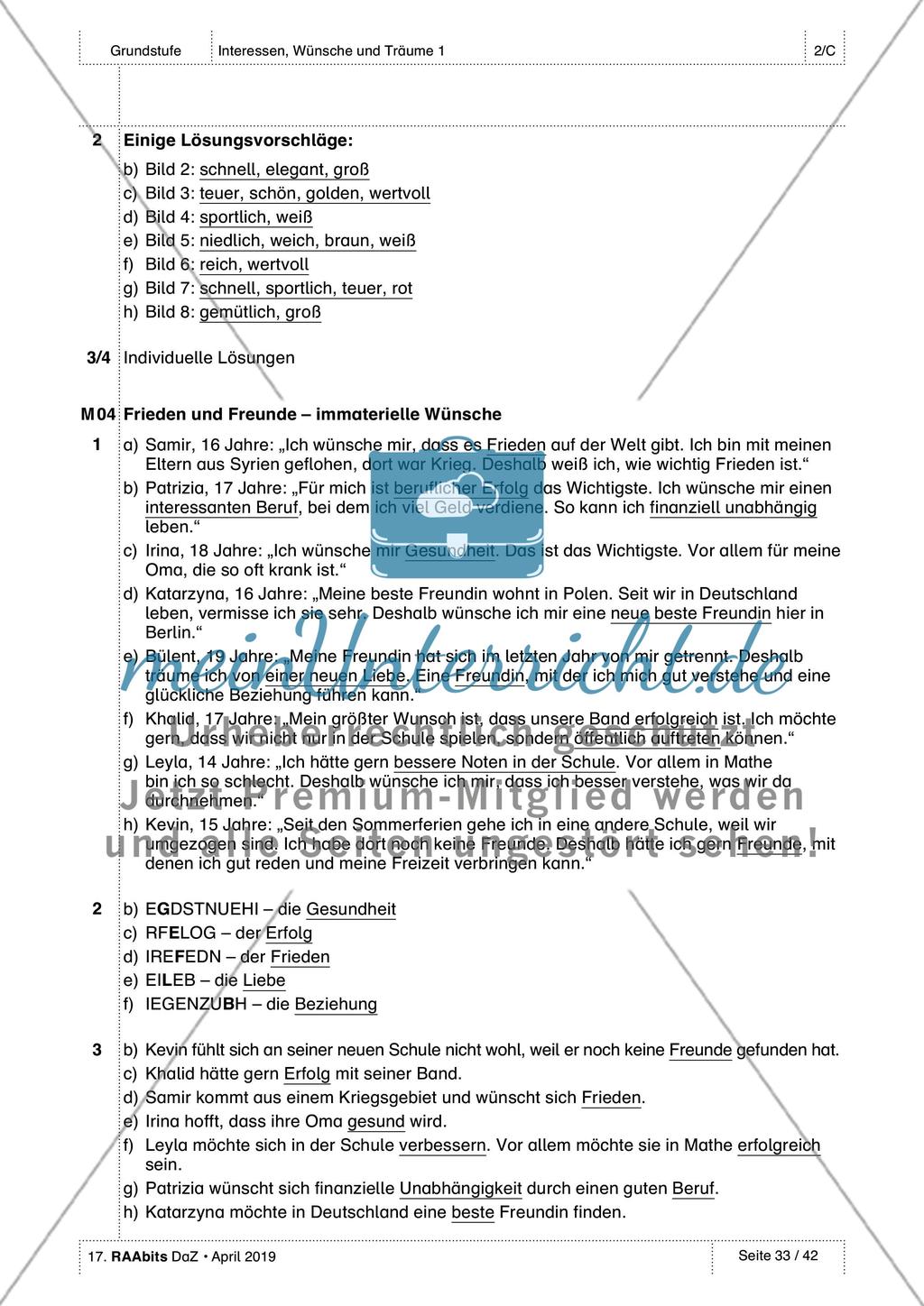 Interessen, Wünsche, Gefühle: Lösungen Preview 2