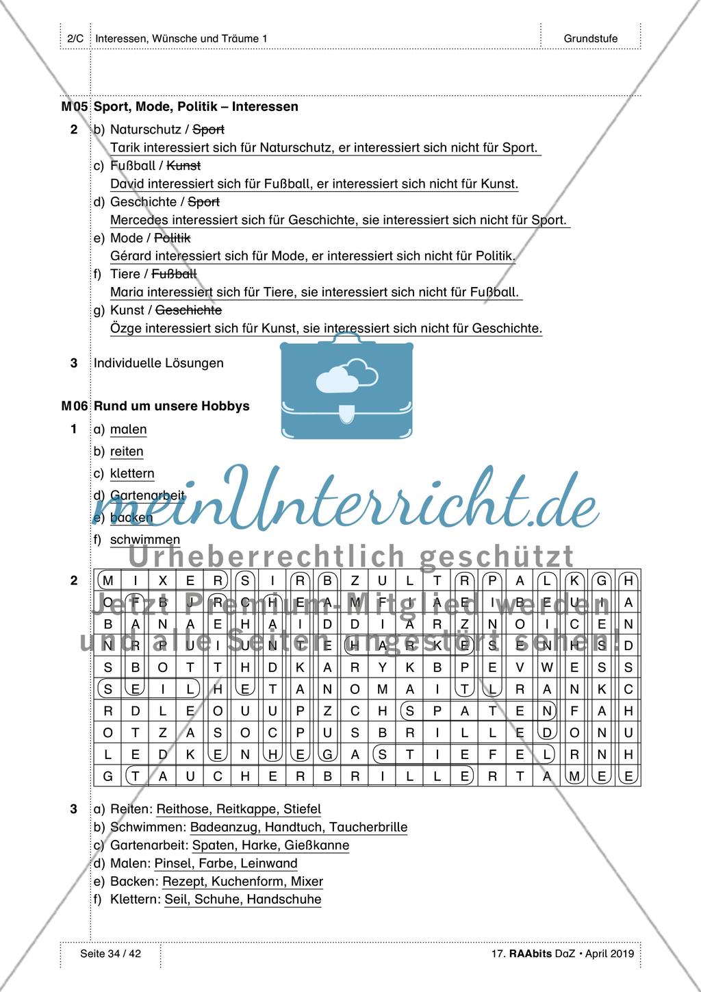Interessen, Wünsche, Gefühle: Lösungen Preview 3