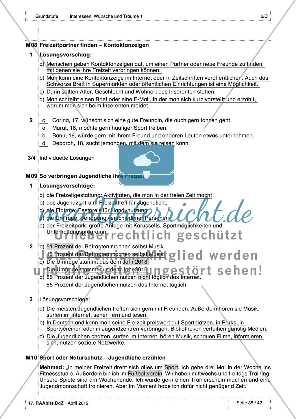 Interessen, Wünsche, Gefühle: Lösungen Preview 4