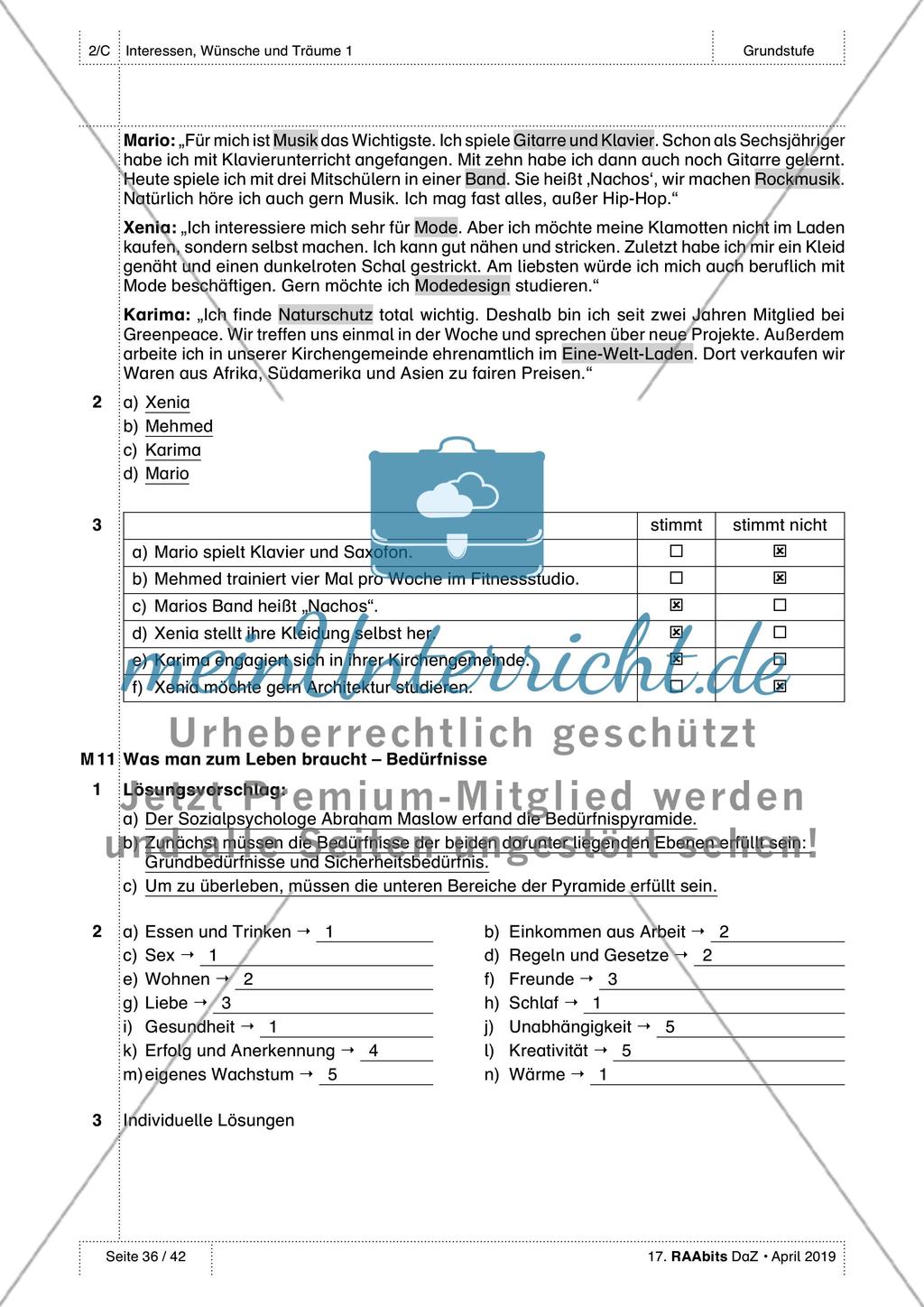 Interessen, Wünsche, Gefühle: Lösungen Preview 5