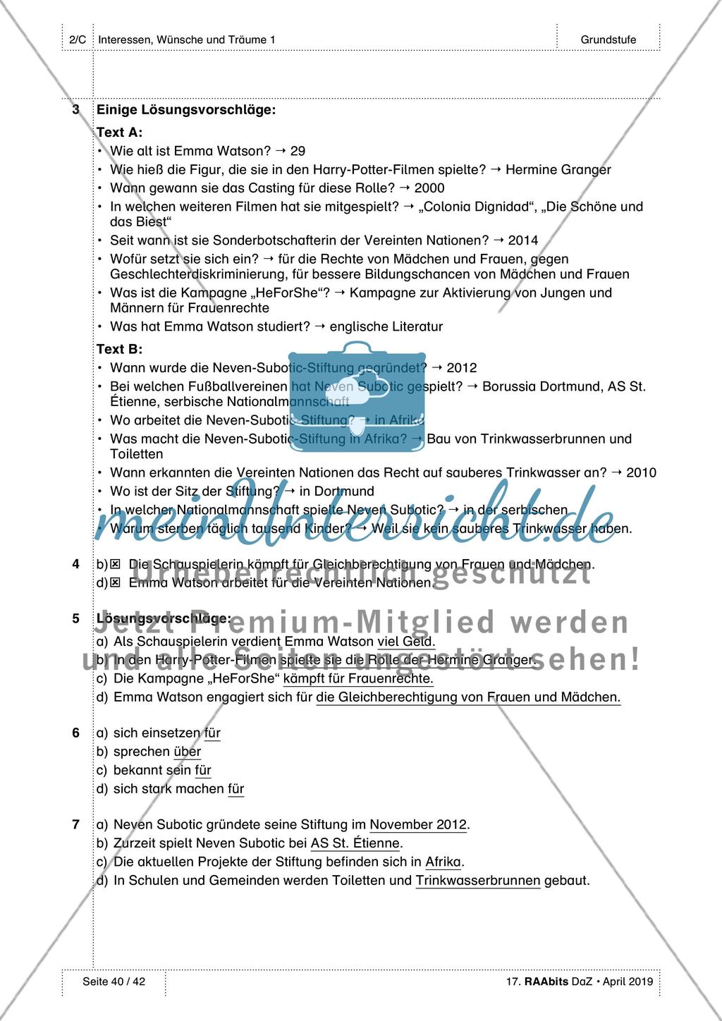 Interessen, Wünsche, Gefühle: Lösungen Preview 9