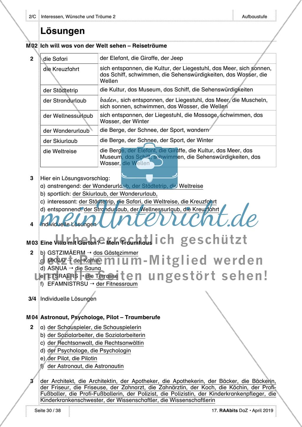 Träume und Zukunftsvorstellungen: Lösungen Preview 1