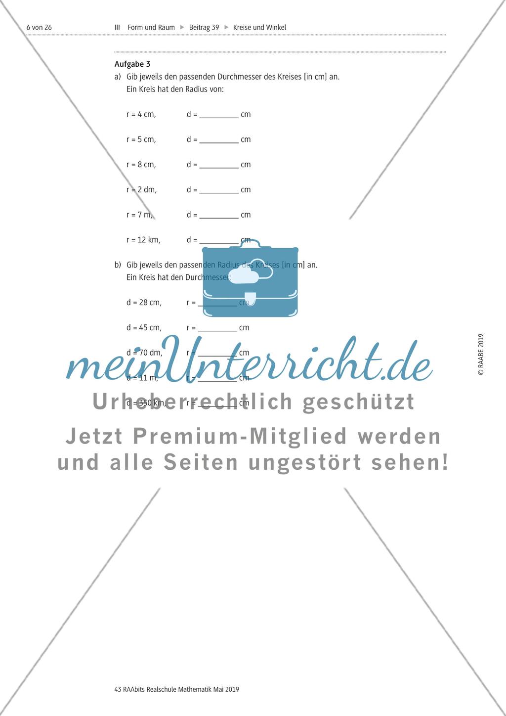 Kreise und Winkel: Mittelpunkt, Radius, Durchmesser Preview 2
