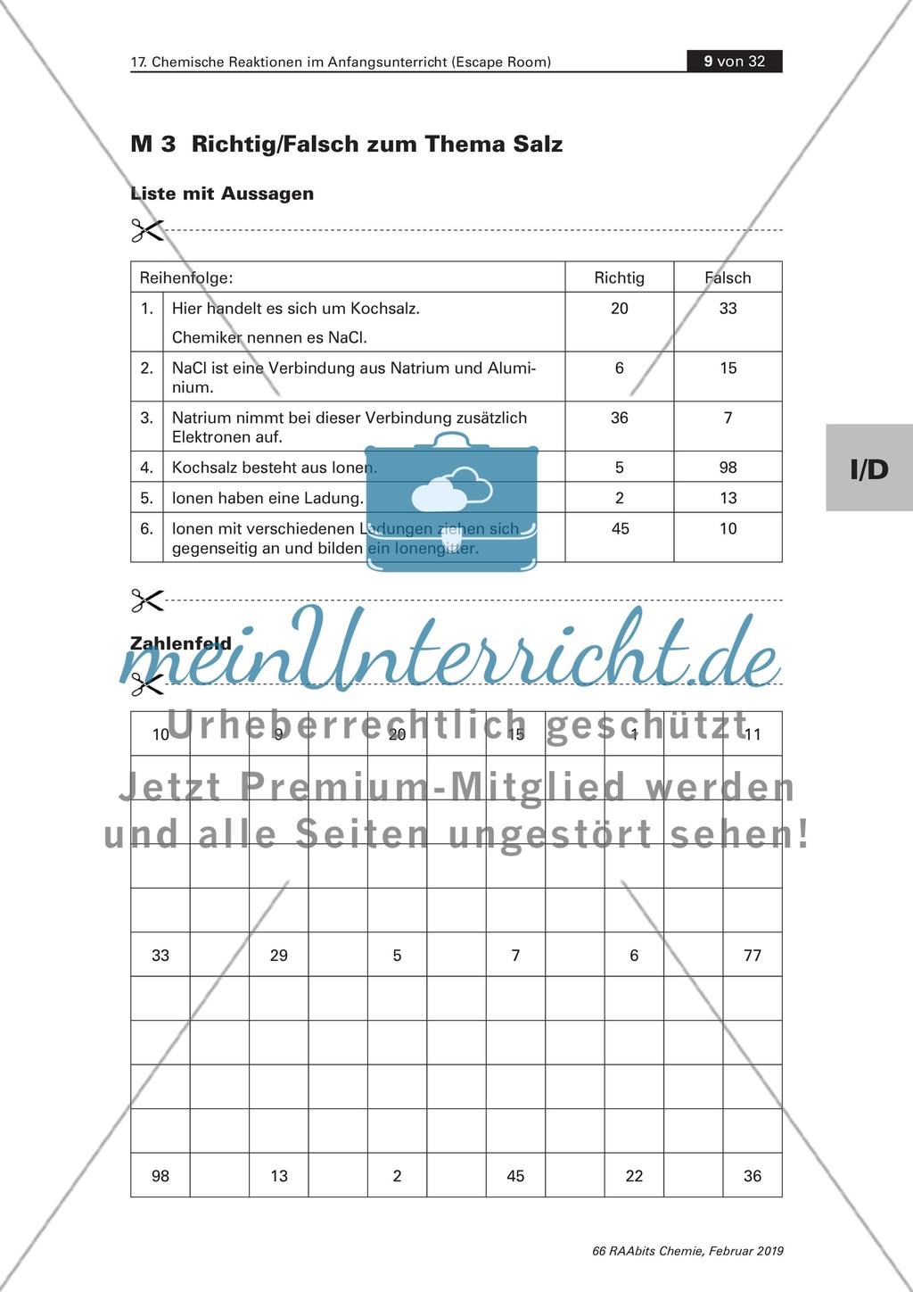 Chemische Reaktionen im Anfangsunterricht: Escape Room Preview 4
