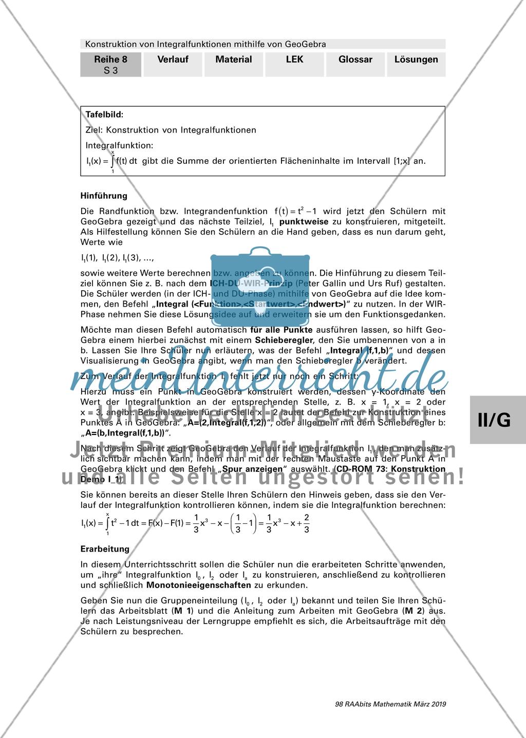 Konstruktion von Integralfunktionen mithilfe von GeoGebra Preview 3