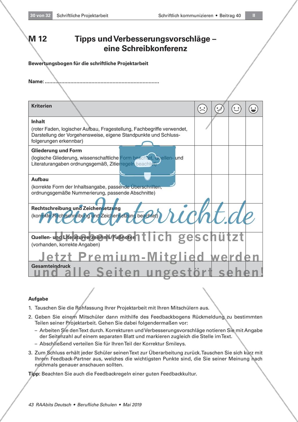 Die schriftliche Projektarbeit: abschließende Feedbackrunde Preview 1
