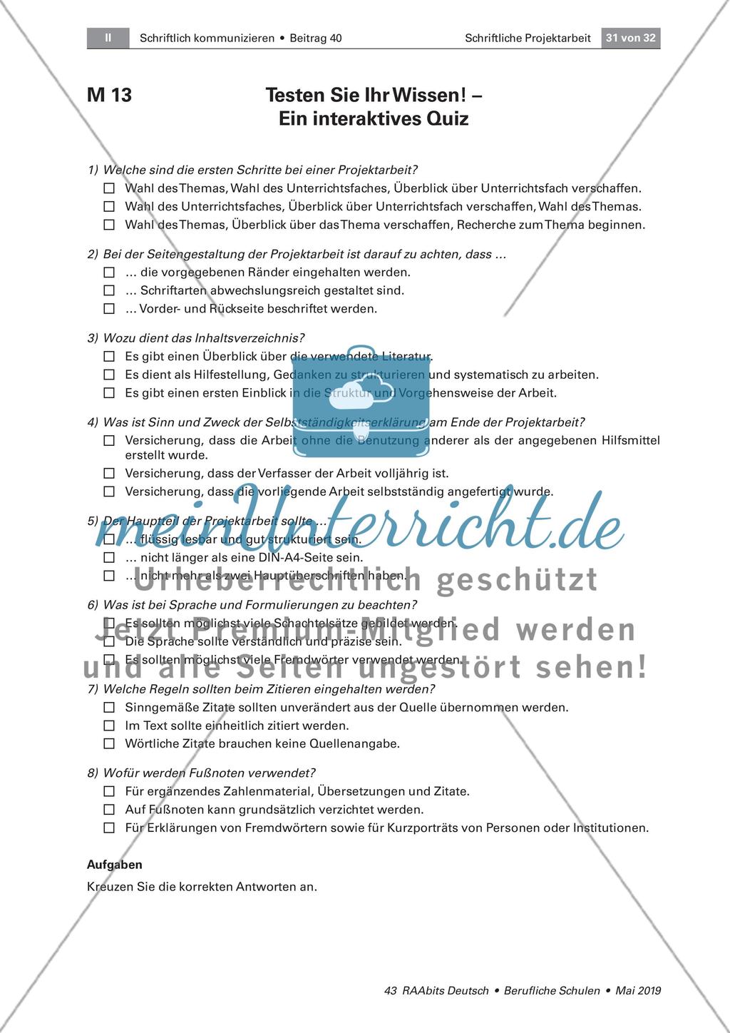 Die schriftliche Projektarbeit: abschließende Feedbackrunde Preview 2