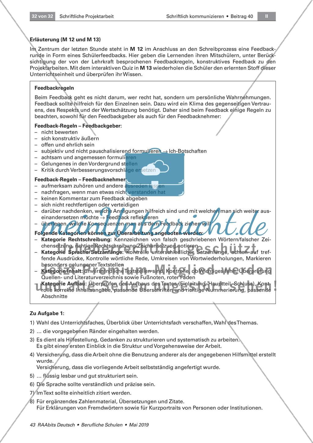 Die schriftliche Projektarbeit: abschließende Feedbackrunde Preview 3