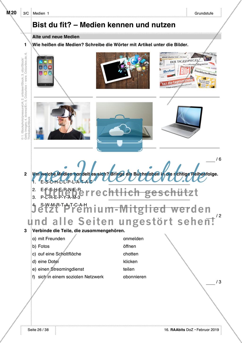 Medien kennen und nutzen: Test, Selbsteinschätzung und Wortschatzliste Preview 1