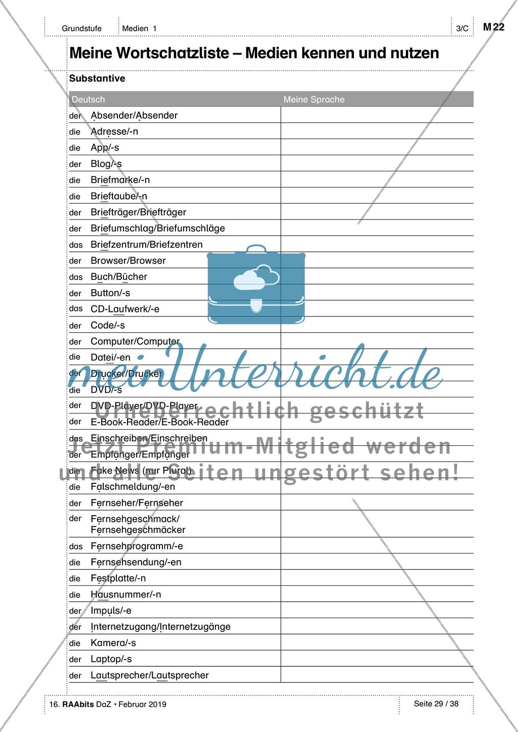 Medien kennen und nutzen: Test, Selbsteinschätzung und Wortschatzliste Preview 4