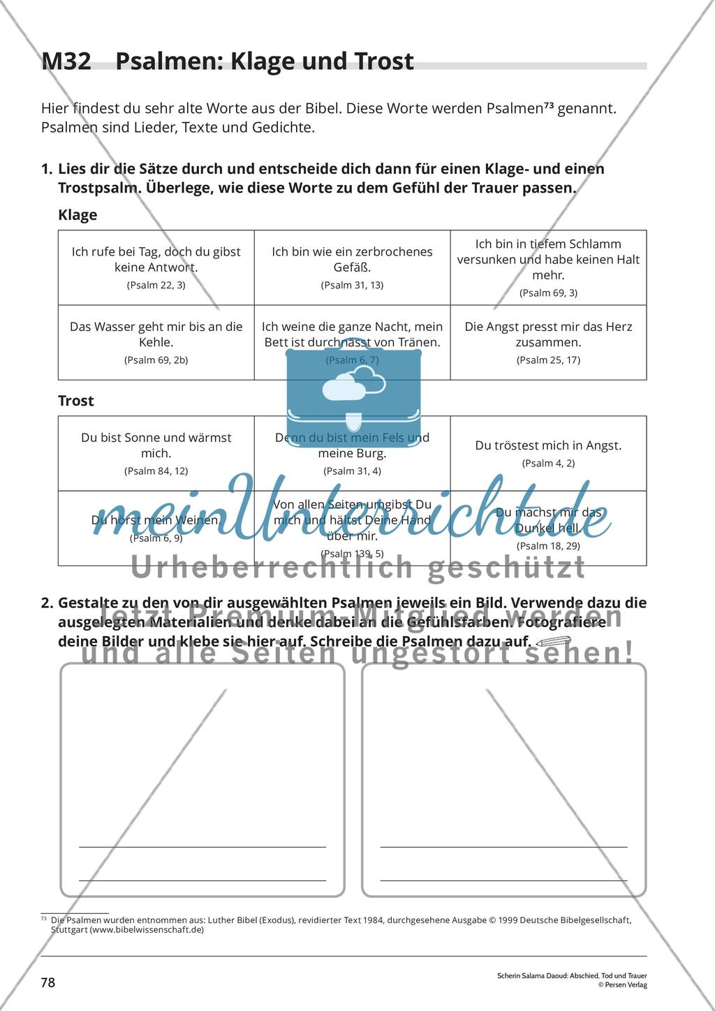 Unterrichtsreihe 1 – Baustein 7 und 8: Trauer fühlen – Trost suchen und finden Preview 2
