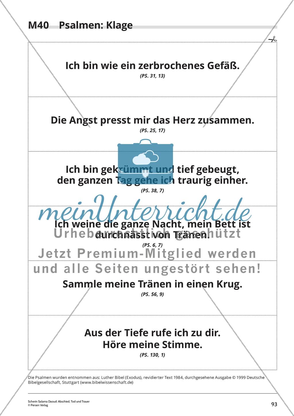 Unterrichtsreihe 2: Eine Unterrichtsreihe zu dem Bilderbuch „Abschied von Rune“: „Psalmworte erzählen von Gefühlen der Menschen“ Preview 10