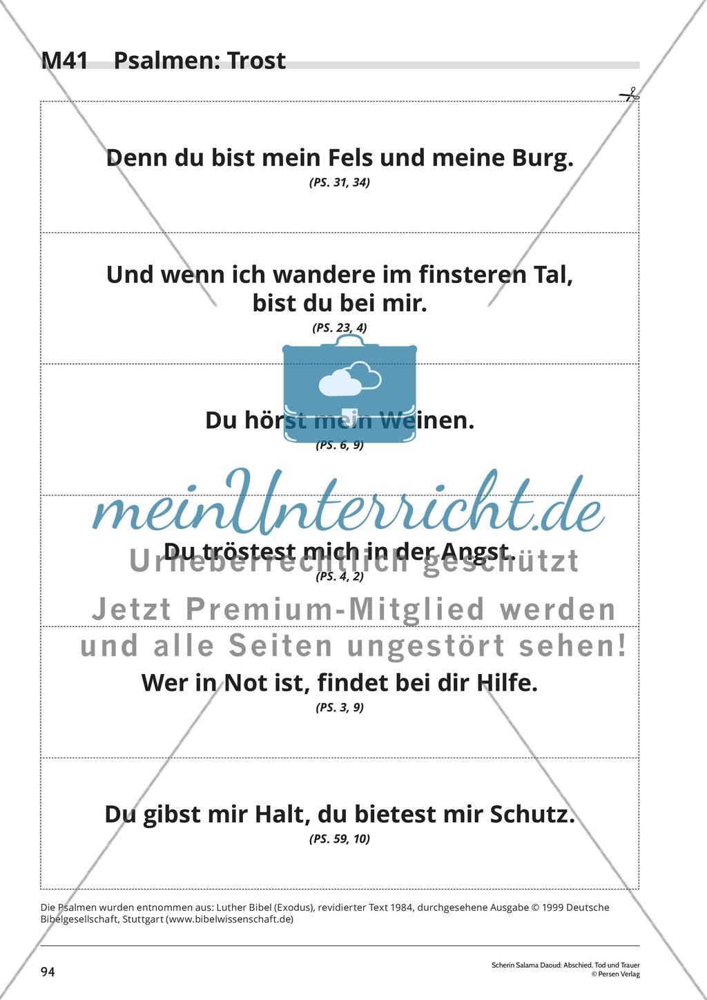 Unterrichtsreihe 2: Eine Unterrichtsreihe zu dem Bilderbuch „Abschied von Rune“: „Psalmworte erzählen von Gefühlen der Menschen“ Preview 11