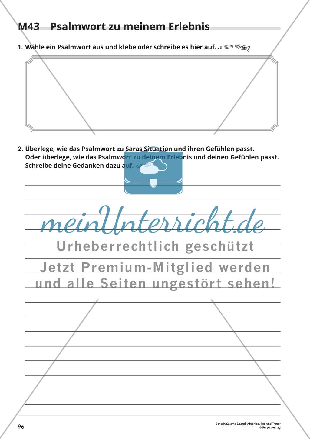Unterrichtsreihe 2: Eine Unterrichtsreihe zu dem Bilderbuch „Abschied von Rune“: „Psalmworte erzählen von Gefühlen der Menschen“ Preview 13