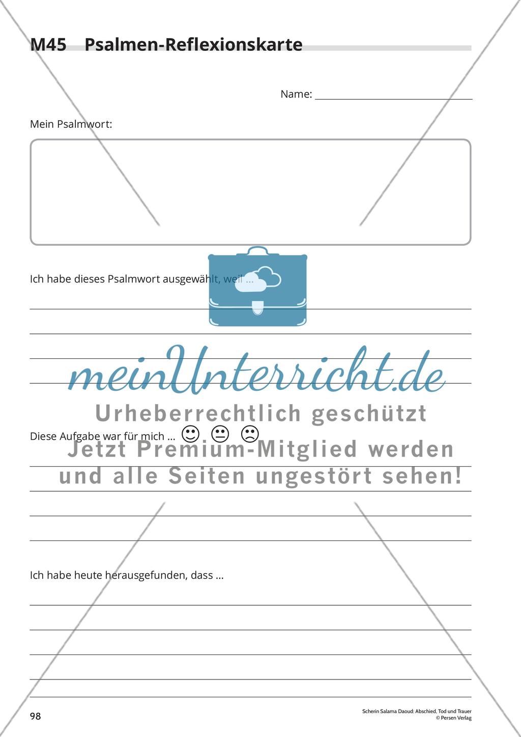 Unterrichtsreihe 2: Eine Unterrichtsreihe zu dem Bilderbuch „Abschied von Rune“: „Psalmworte erzählen von Gefühlen der Menschen“ Preview 15