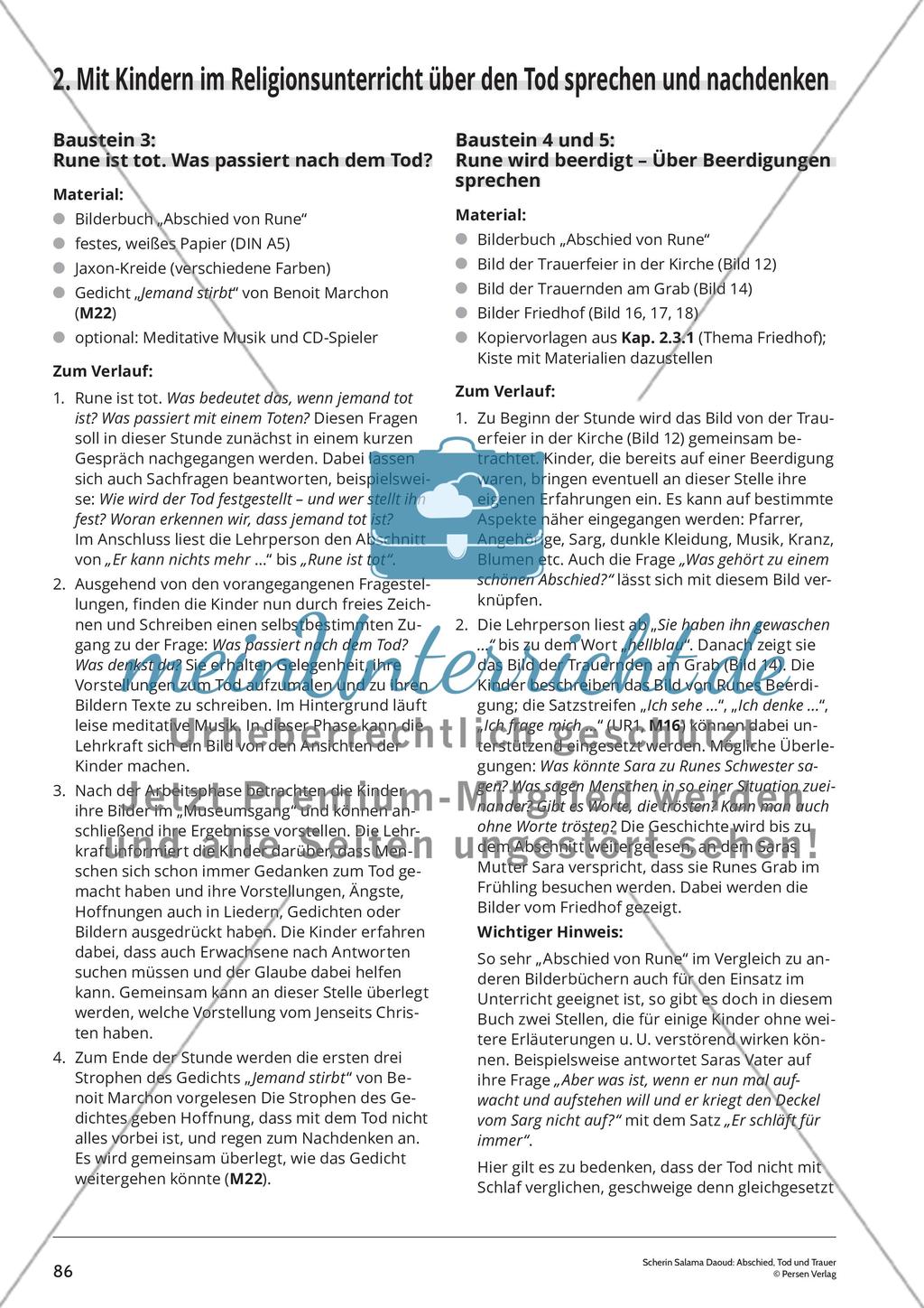 Unterrichtsreihe 2: Eine Unterrichtsreihe zu dem Bilderbuch „Abschied von Rune“: „Psalmworte erzählen von Gefühlen der Menschen“ Preview 3