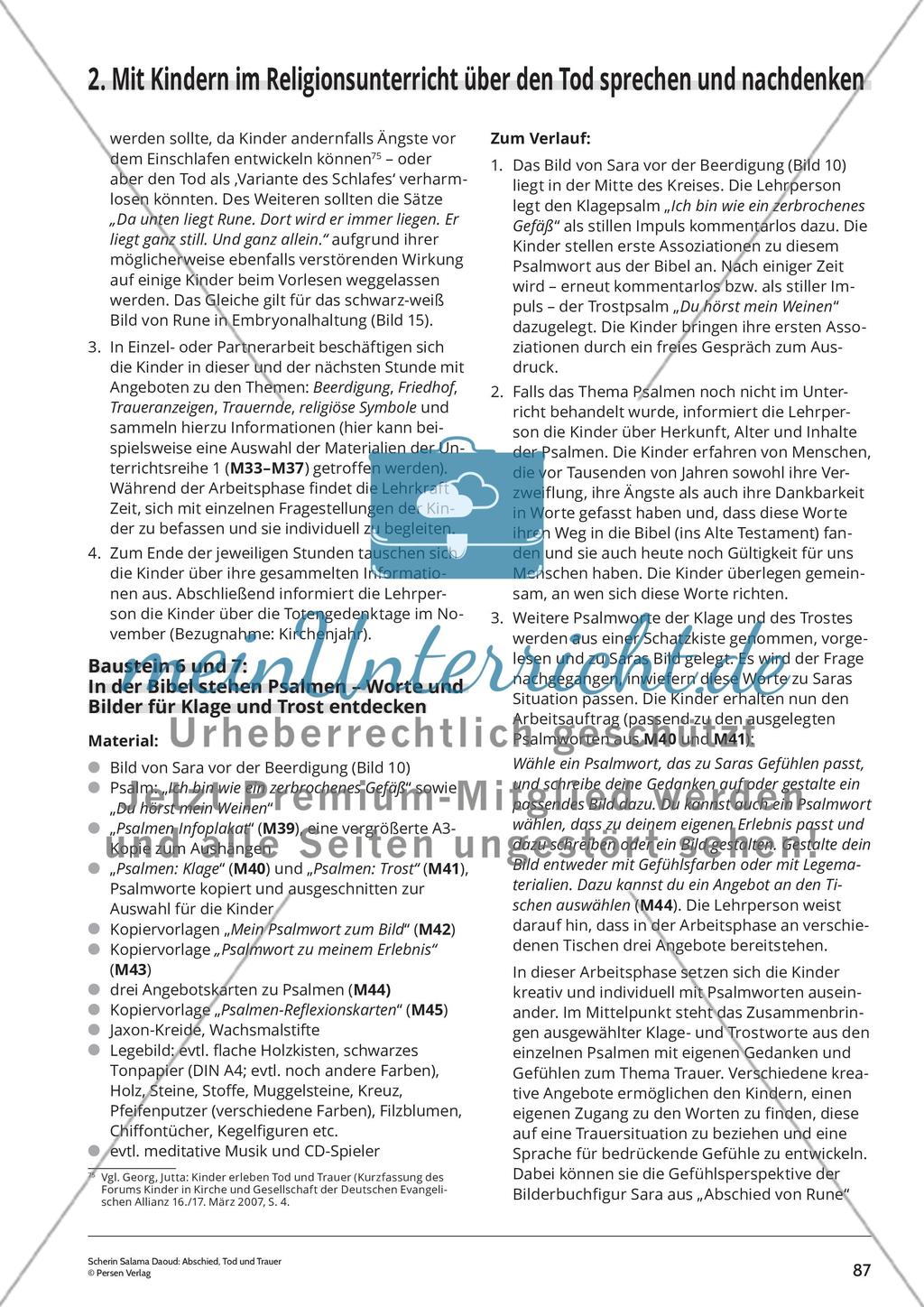 Unterrichtsreihe 2: Eine Unterrichtsreihe zu dem Bilderbuch „Abschied von Rune“: „Psalmworte erzählen von Gefühlen der Menschen“ Preview 4