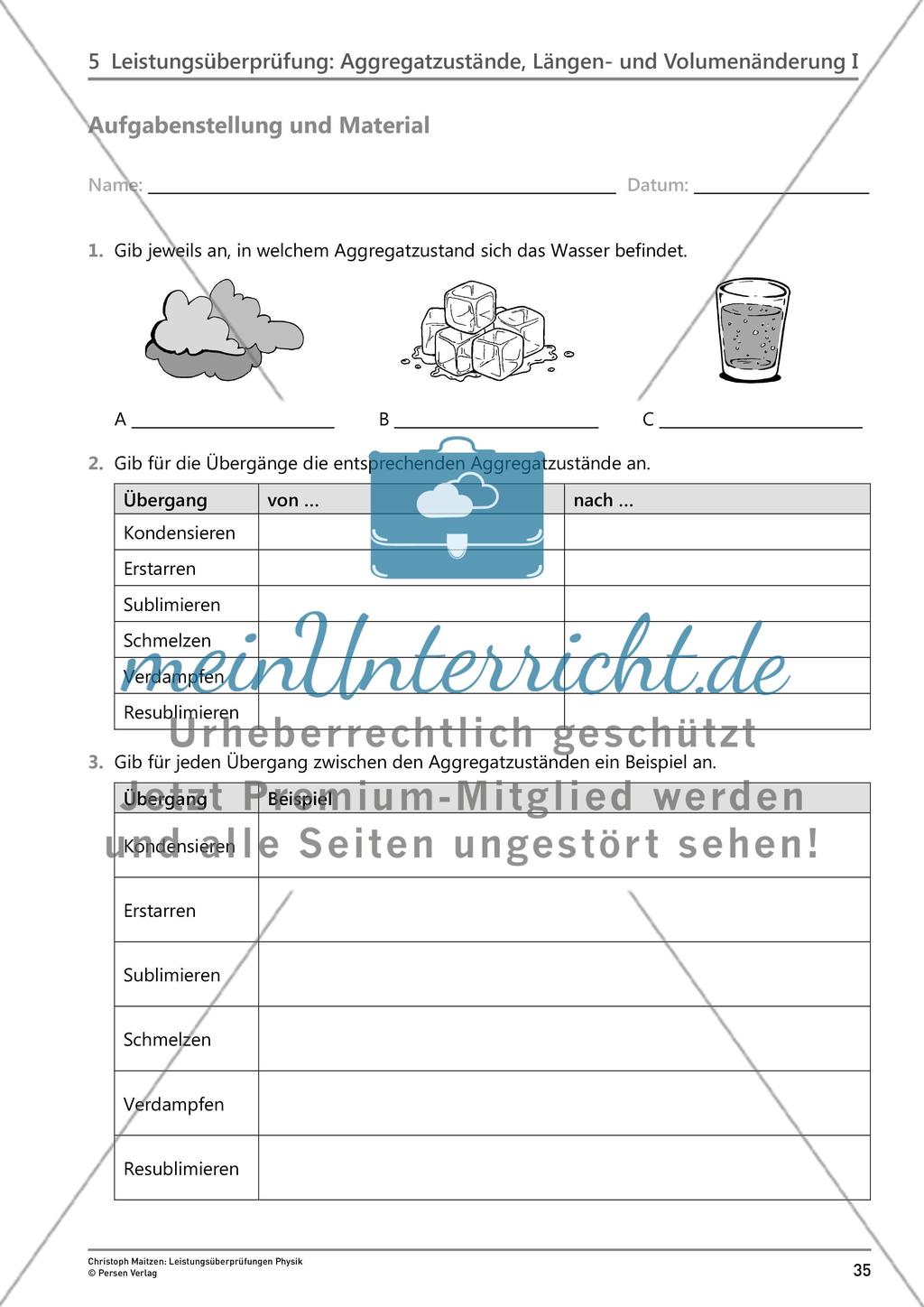 Leistungsüberprüfung: Aggregatzustände, Längen- und Volumenänderung I Preview 3