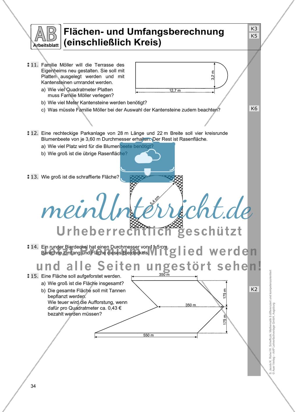 Flächen- und Umfangsberechnung (einschließlich Kreis) Preview 2