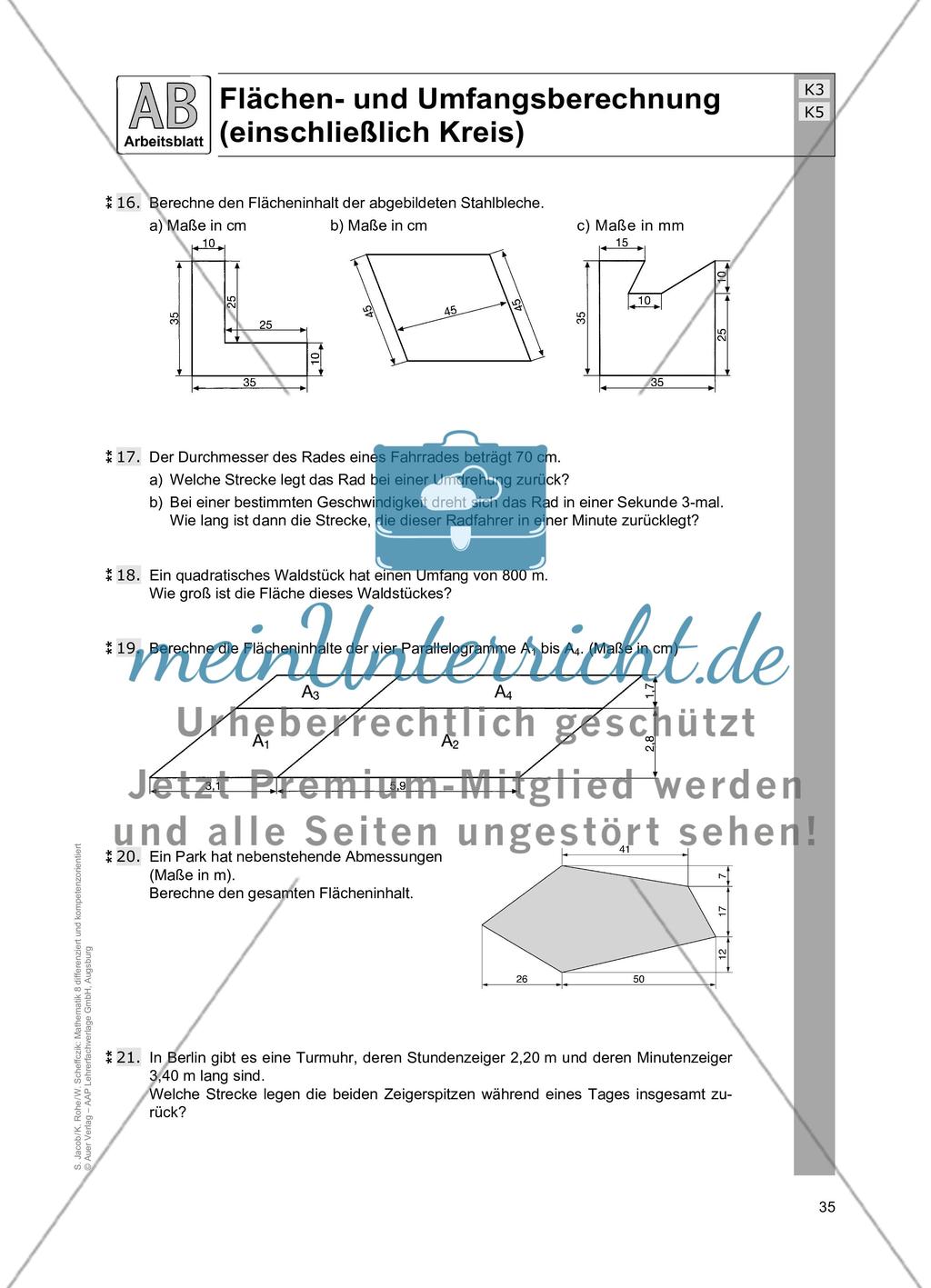 Flächen- und Umfangsberechnung (einschließlich Kreis) Preview 3