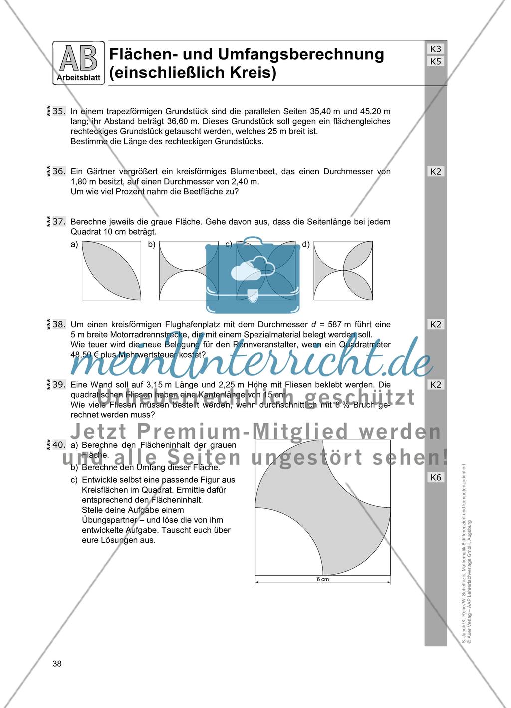 Flächen- und Umfangsberechnung (einschließlich Kreis) Preview 6