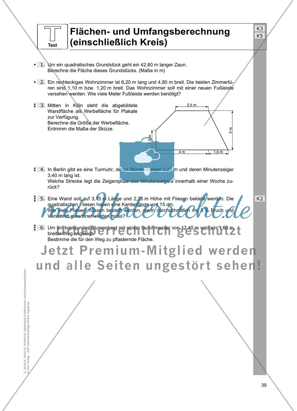 Flächen- und Umfangsberechnung (einschließlich Kreis) Preview 7