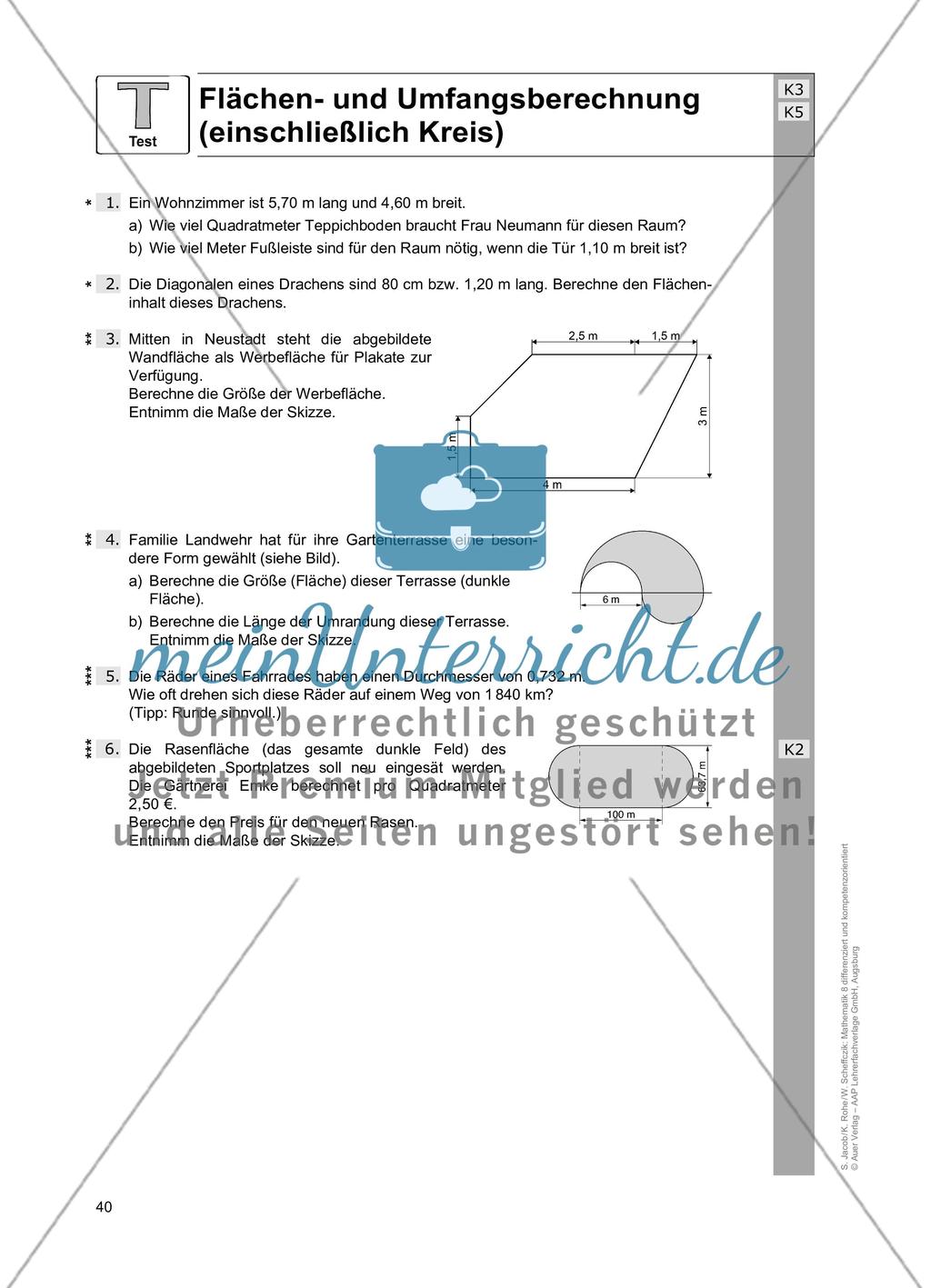 Flächen- und Umfangsberechnung (einschließlich Kreis) Preview 8