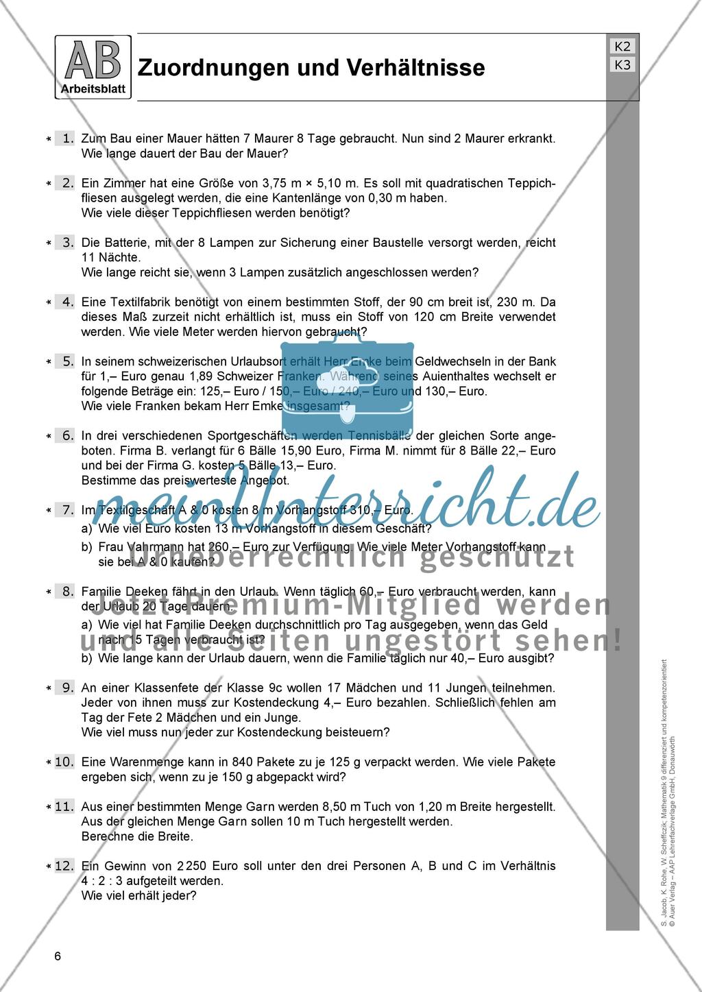 Zuordnungen und Verhältnisse: Arbeitsblätter Preview 1