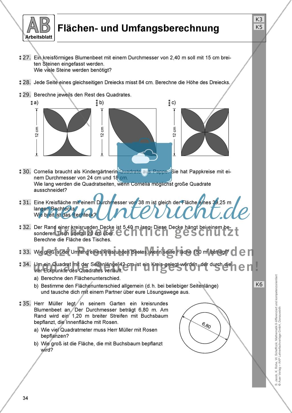 Flächen- und Umfangsberechnung einschließlich Satz des Pythagoras: Arbeitsblätter Preview 4