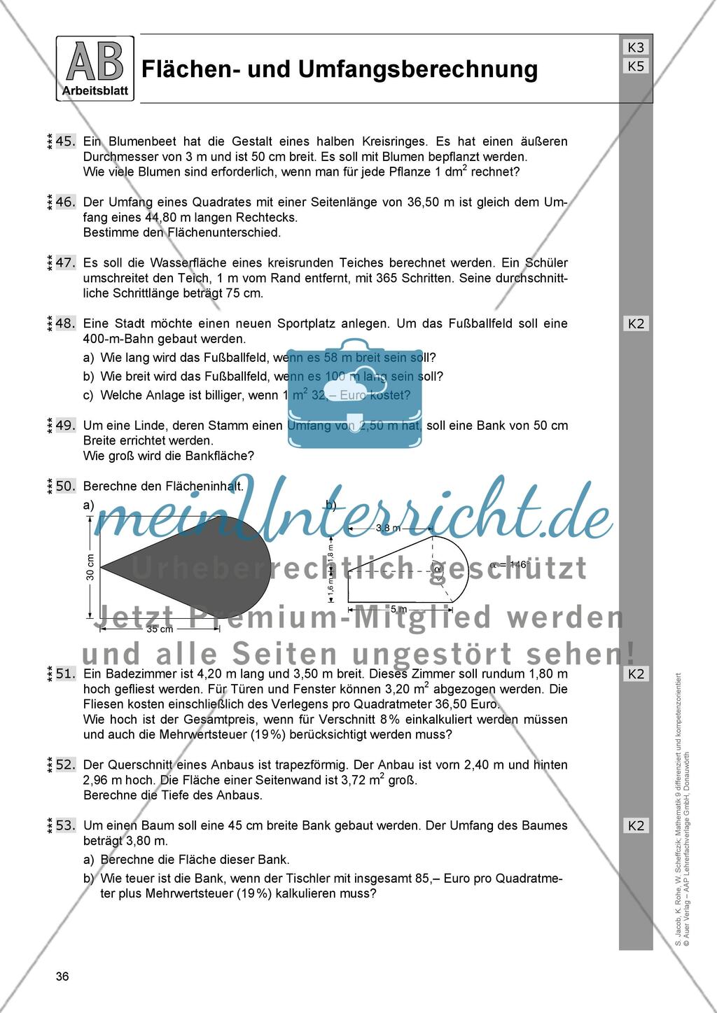 Flächen- und Umfangsberechnung einschließlich Satz des Pythagoras: Arbeitsblätter Preview 6