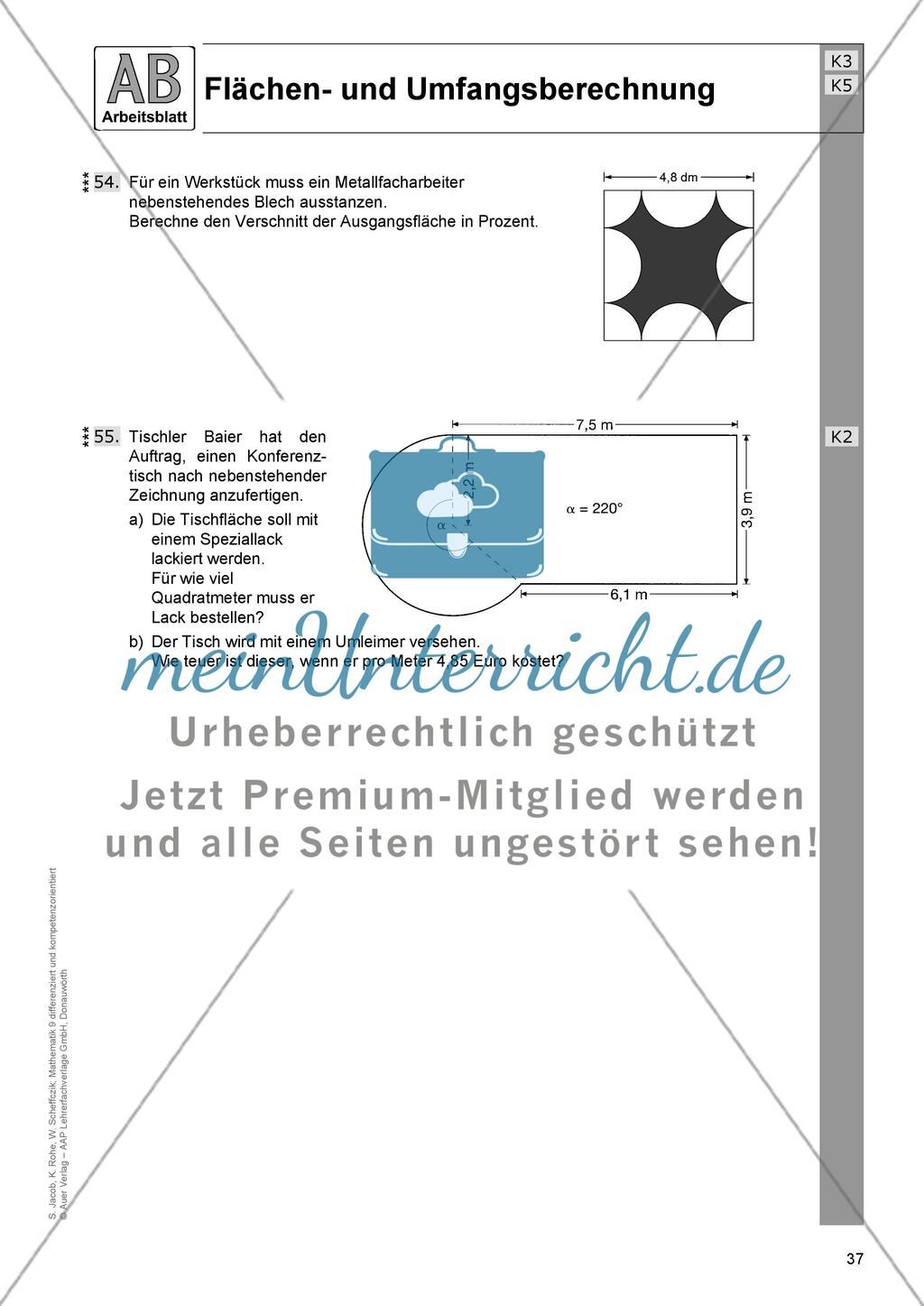 Flächen- und Umfangsberechnung einschließlich Satz des Pythagoras: Arbeitsblätter Preview 7