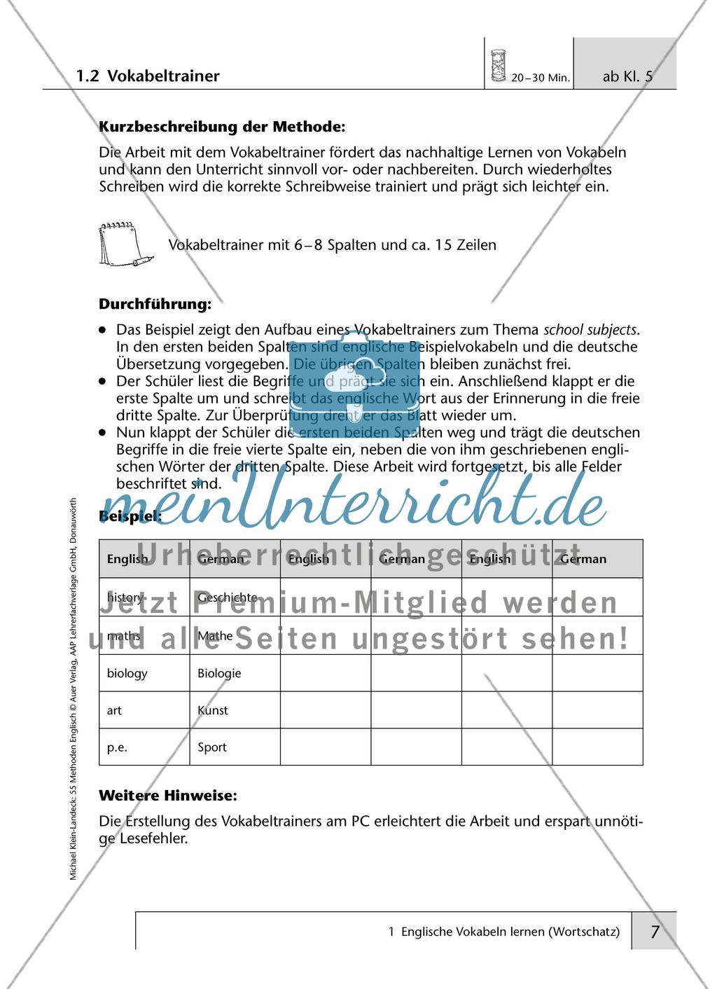 Englische Vokabeln lernen (Wortschatz) Preview 2