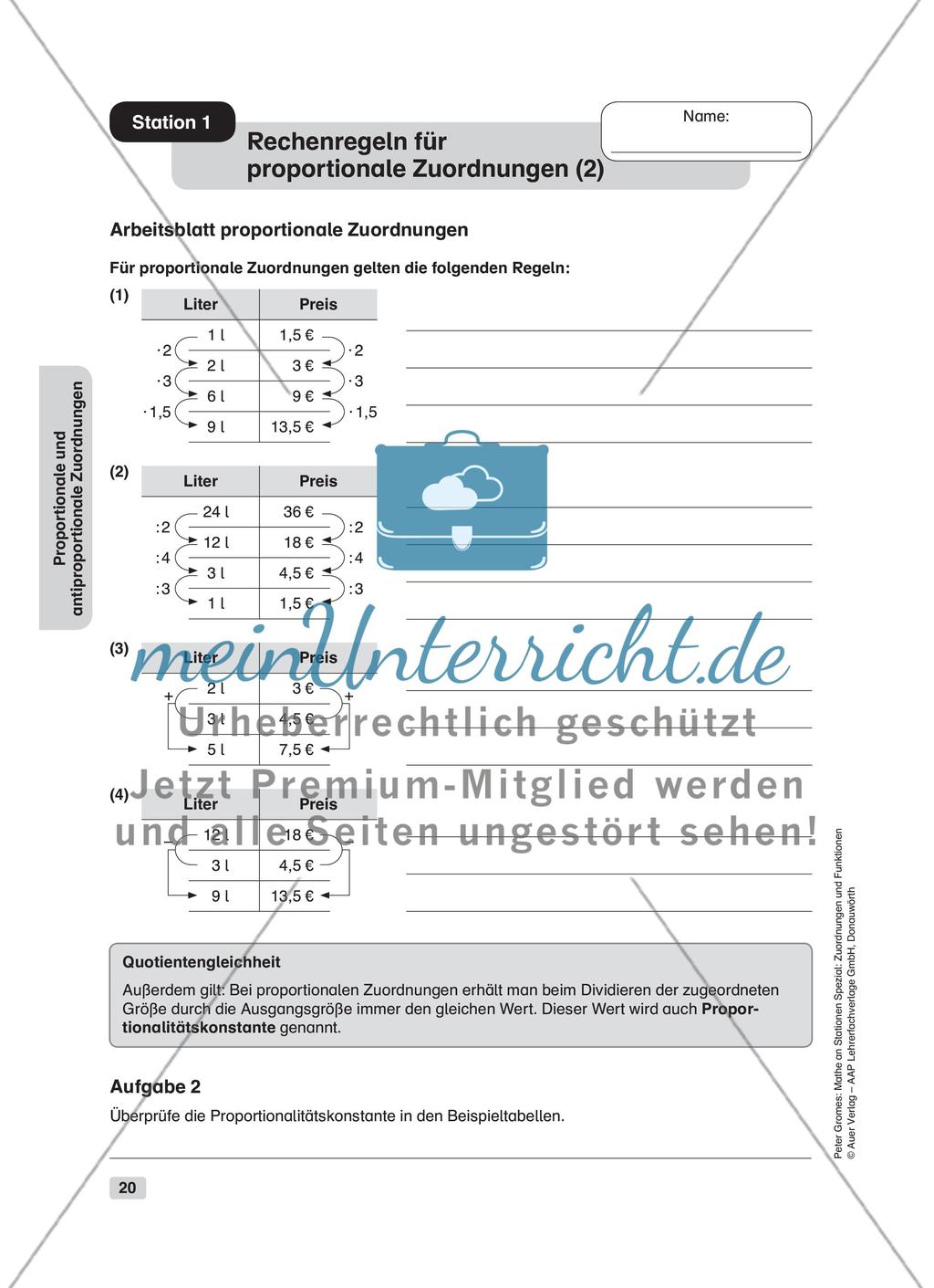 Proportionale und antiproportionale Zuordnungen Preview 2