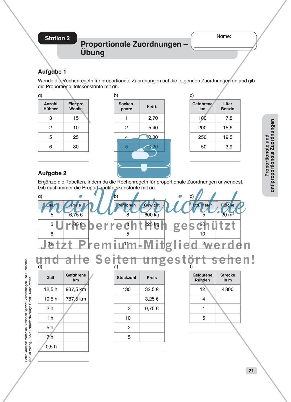 Proportionale und antiproportionale Zuordnungen Preview 3