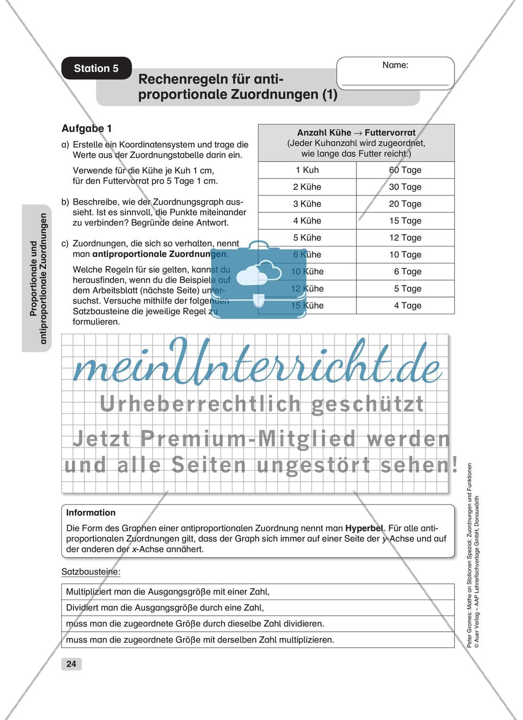 Proportionale und antiproportionale Zuordnungen Preview 6