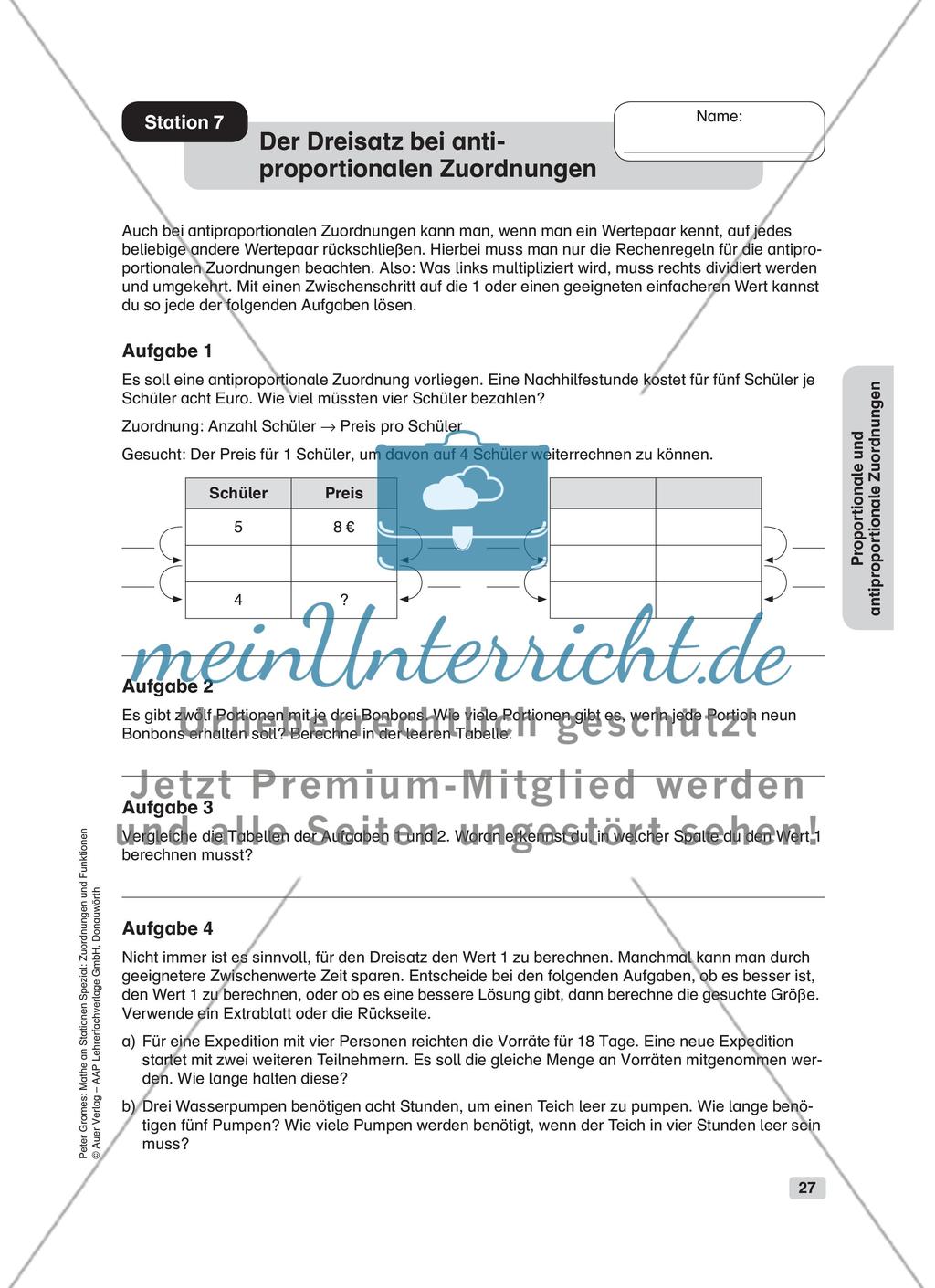 Proportionale und antiproportionale Zuordnungen Preview 9