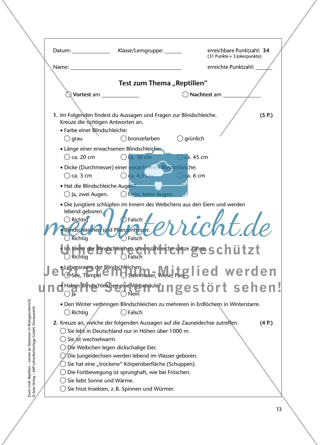 Test zum Thema „Reptilien“ Preview 1