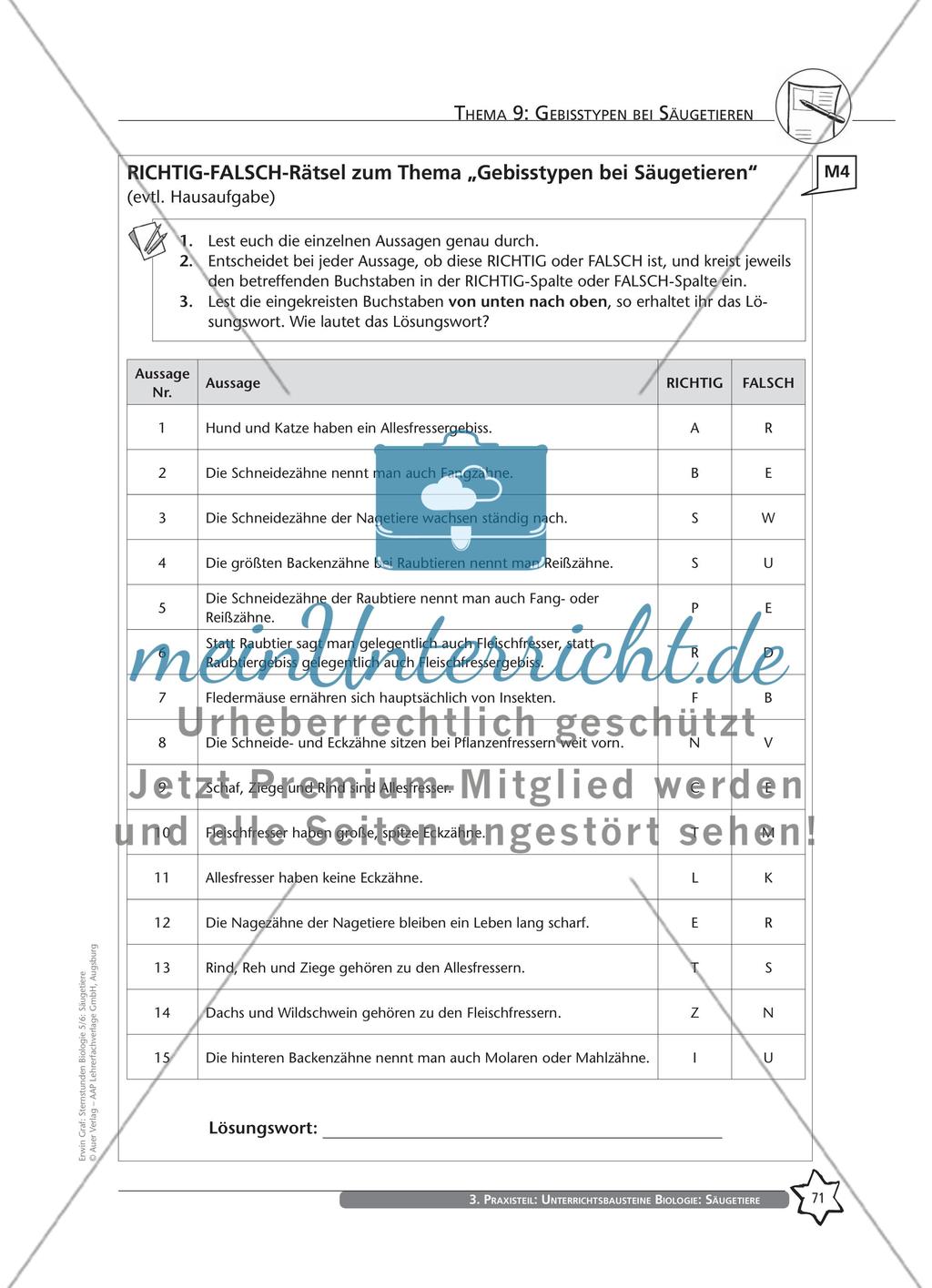 Thema 9: Gebisstypen bei Säugetieren Preview 9