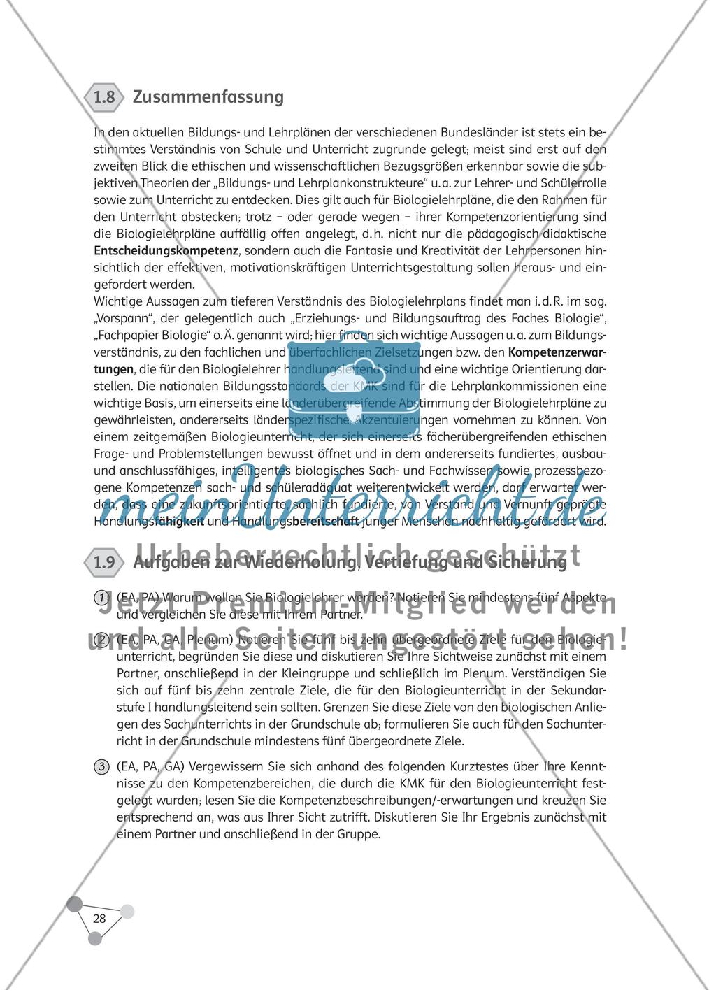 Wie kann man „Biologie unterrichten“ lernen, welchen Beitrag kann die Biologiedidaktik leisten und welche Kompetenzen sind im Biologieunterricht bedeutsam? Preview 14