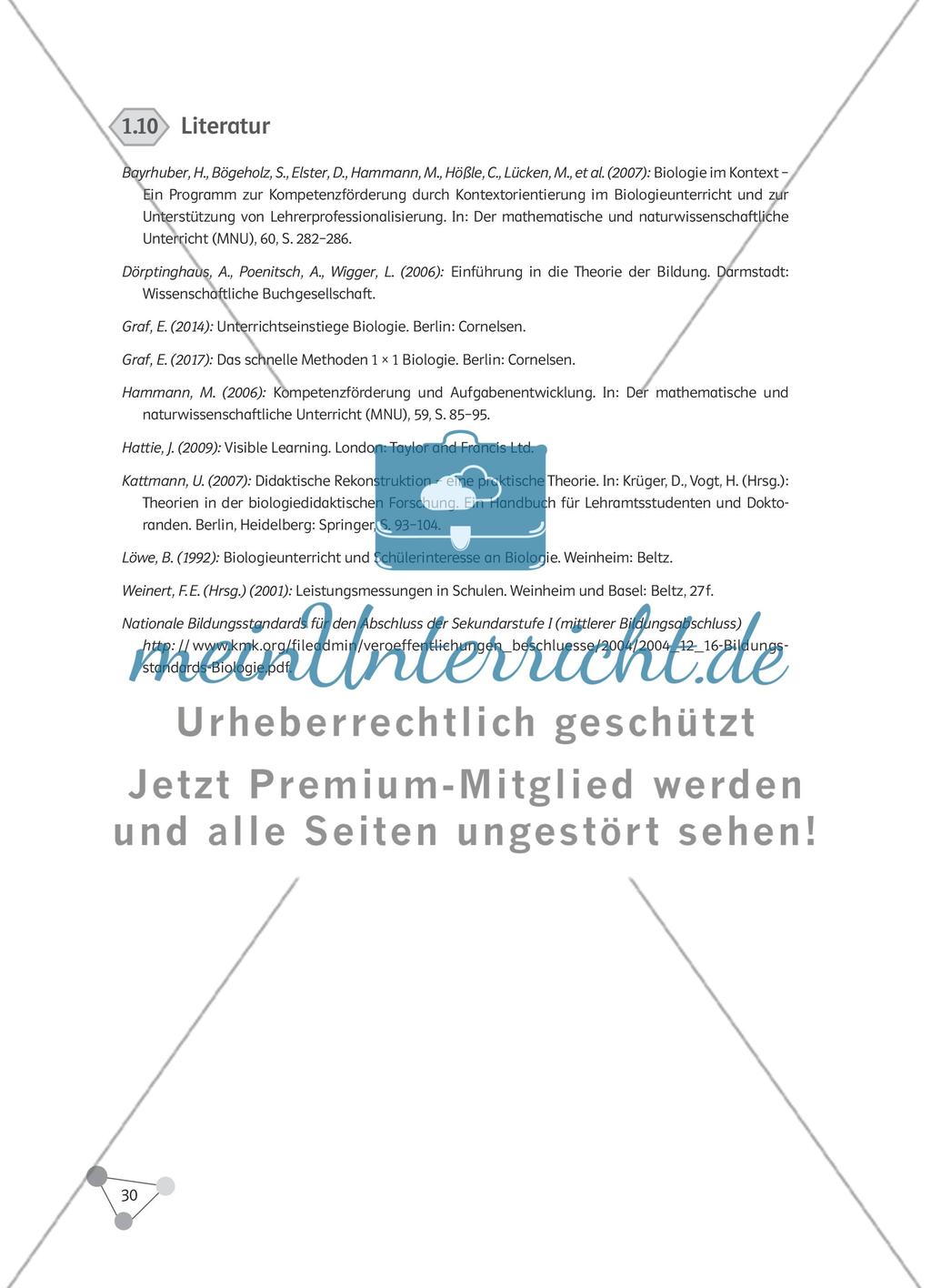 Wie kann man „Biologie unterrichten“ lernen, welchen Beitrag kann die Biologiedidaktik leisten und welche Kompetenzen sind im Biologieunterricht bedeutsam? Preview 16