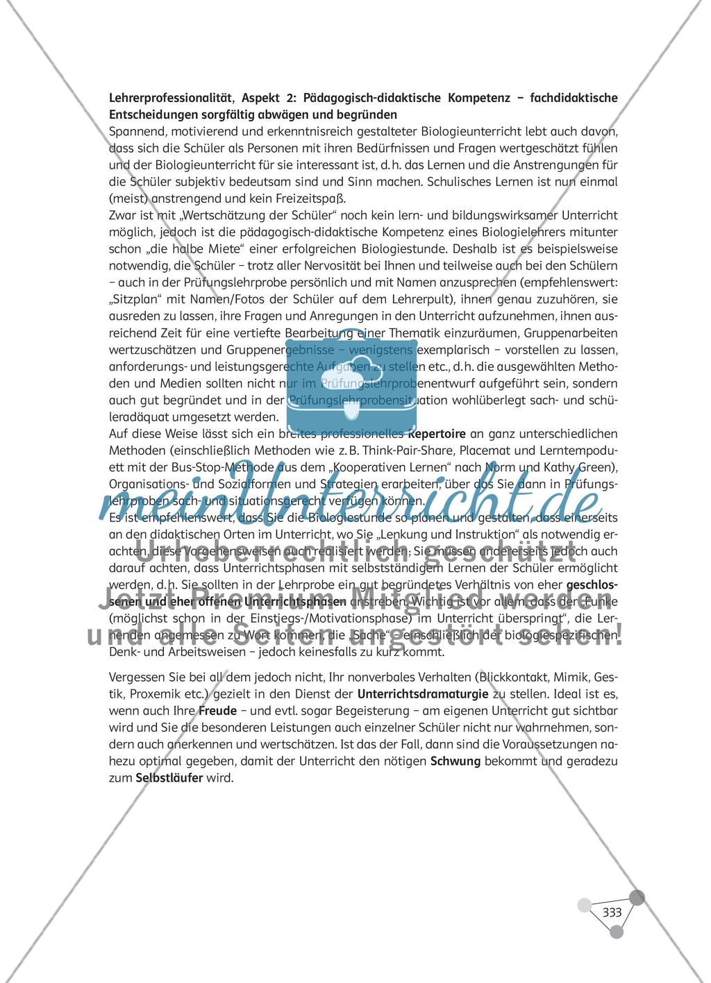 Wie gehe ich eine Prüfungslehrprobe im Fach Biologie professionell an und welche Aspekte helfen mir bei der Vorbereitung der Biologielehrprobe? Preview 8