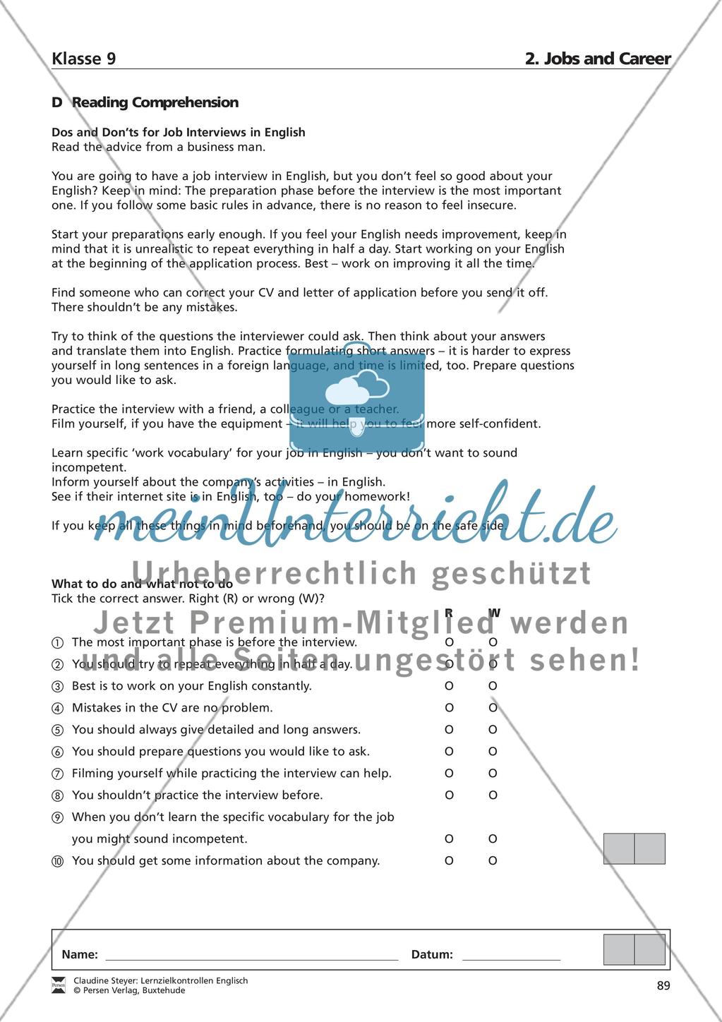 Lernzielkontrollen Englisch: Klasse 9 Preview 10