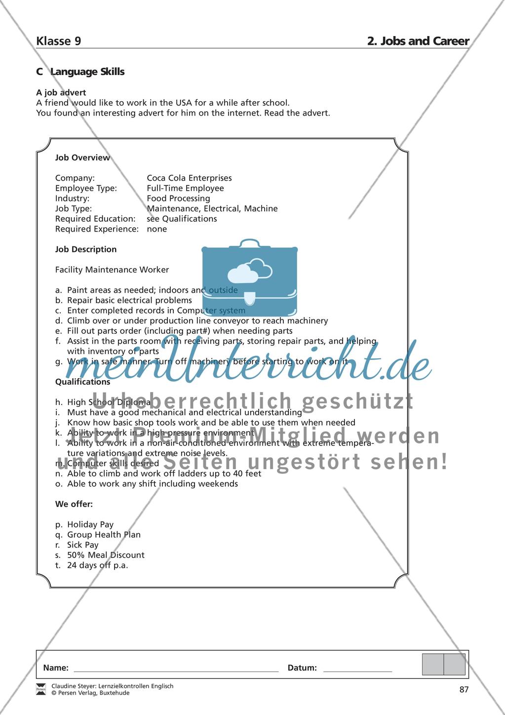 Lernzielkontrollen Englisch: Klasse 9 Preview 8