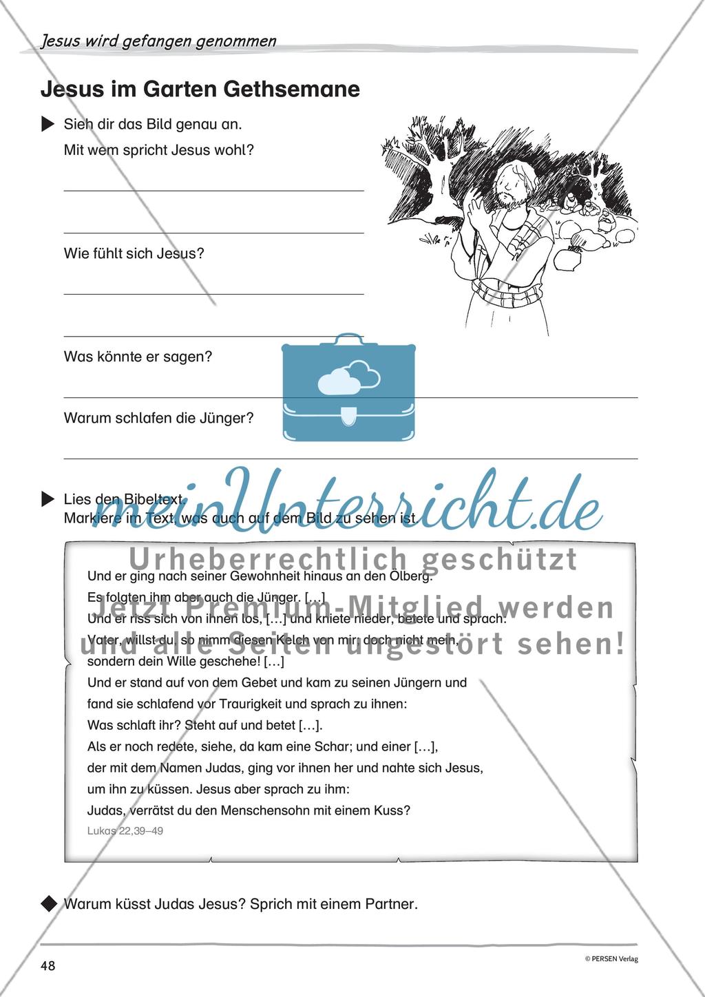 Jesus wird gefangen genommen meinUnterricht
